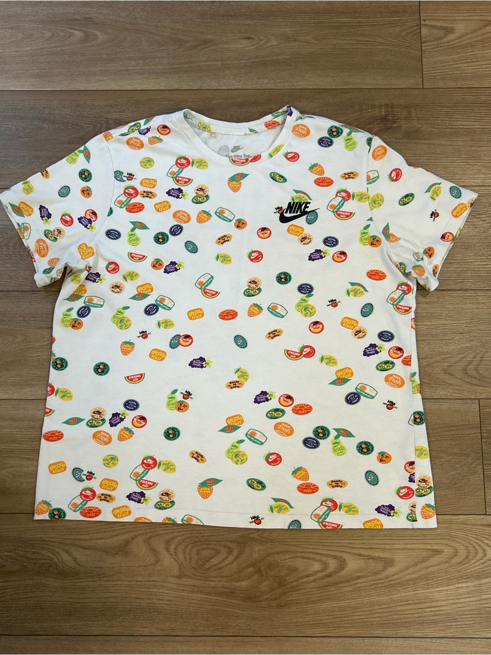 Nike Fresh Fruit Sticker Allover Print Tee XL White Graphic T Shirt
